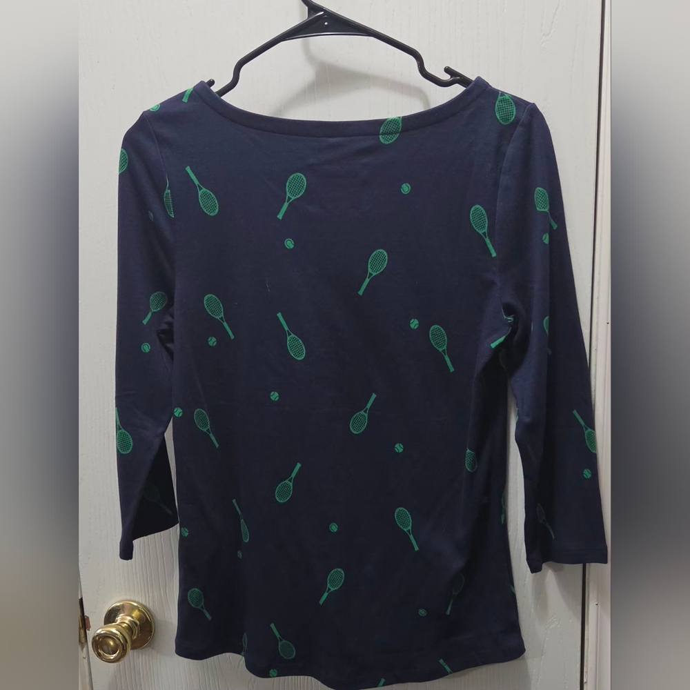Charter Club Pima Cotton Tennis Print Boat Neck Top Size Small NWT - Picture 8 of 9